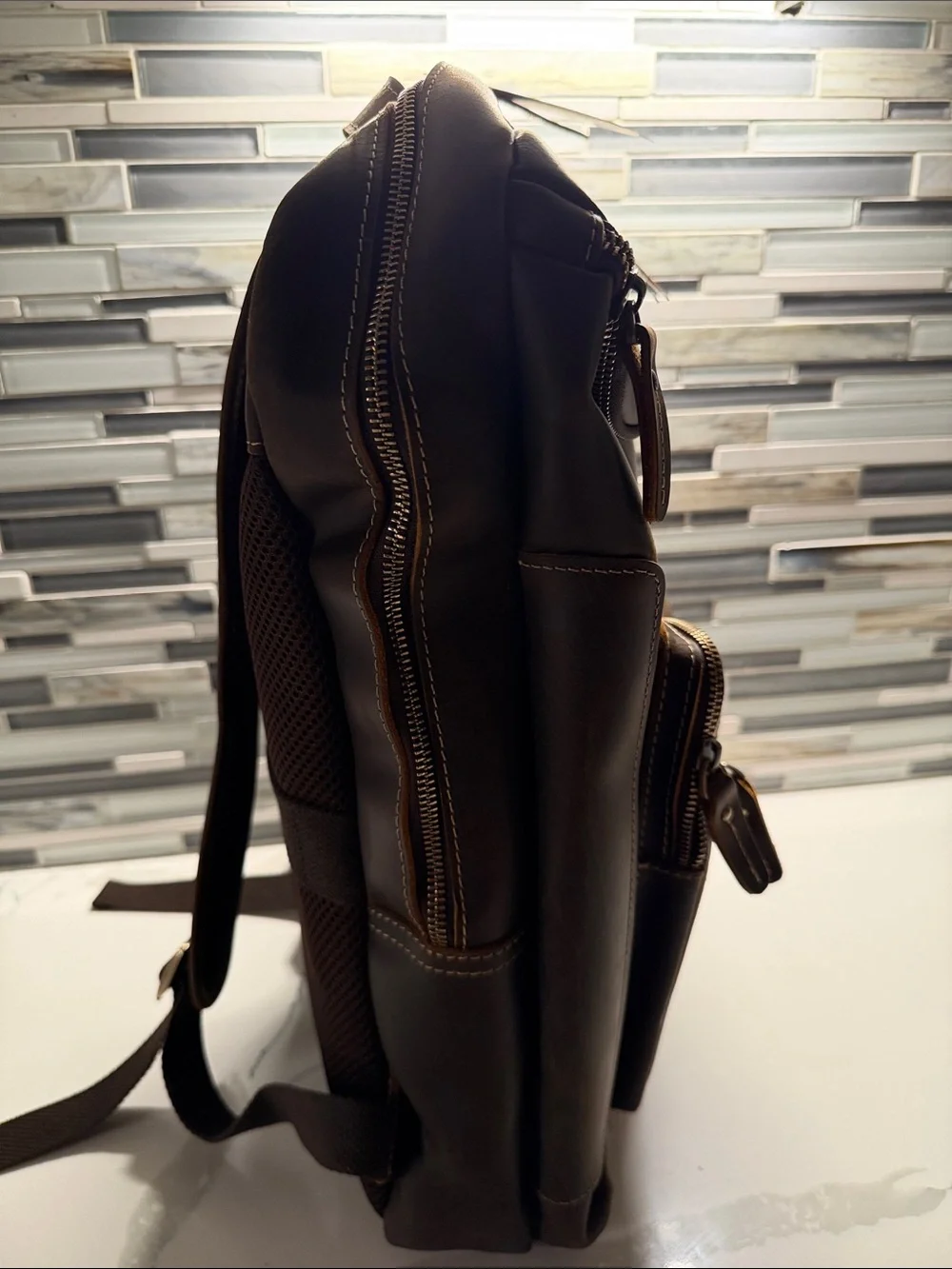 Men's Leather Backpack in Dark Brown - Classic Work & Travel Pack